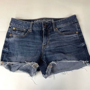American Eagle Women’s 4 Shortie Shorts Jean Denim Super Strerch Dark Blue #1365